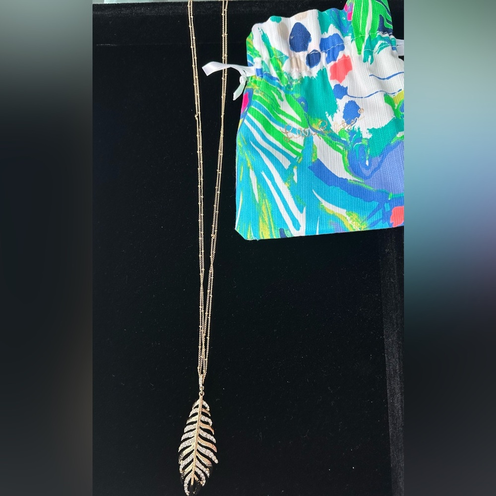 Lilly Pulitzer Gold Rhinestone Feather Long Necklace